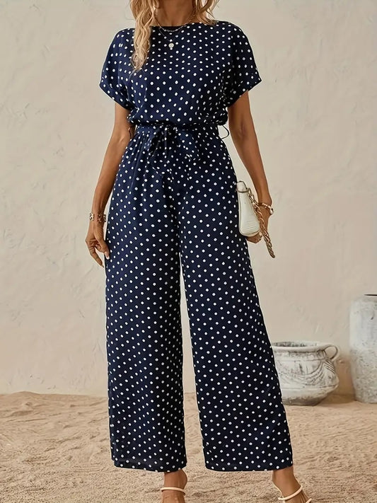 Zomerse Polka Dots Jumpsuit met Korte Mouwen in Diverse Kleuren