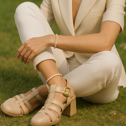 Zomerse sandalen in gladiatorstijl met gevlochten leren T-strap | Marie-Joie