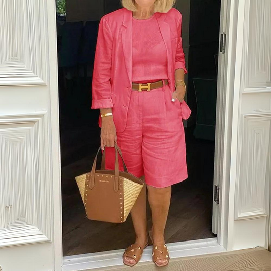 Stijlvolle Rode Zomer Blazer Met Korte Set Voor Vrouwen | Ideaal Voor Alle Seizoenen