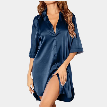 Zijden pyjama nachthemd met knoopsluiting elegant design