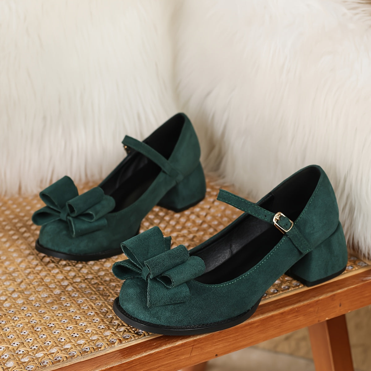 Elegante Franse Blokhak Pumps met Strik - Diverse Kleuren Beschikbaar