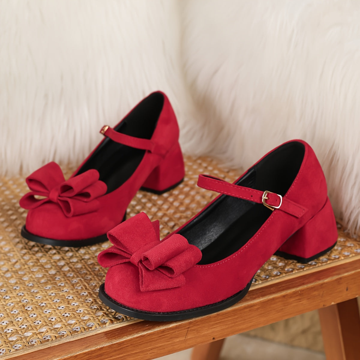 Elegante Franse Blokhak Pumps met Strik - Diverse Kleuren Beschikbaar