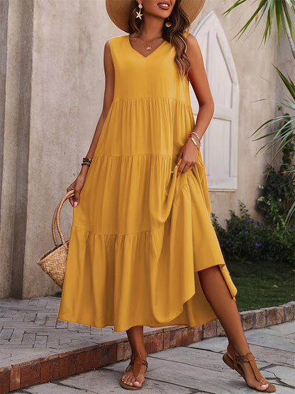 Zomerse Maxi Jurk met V-Hals en Ruches | Diverse Kleuren | Casual Stijl