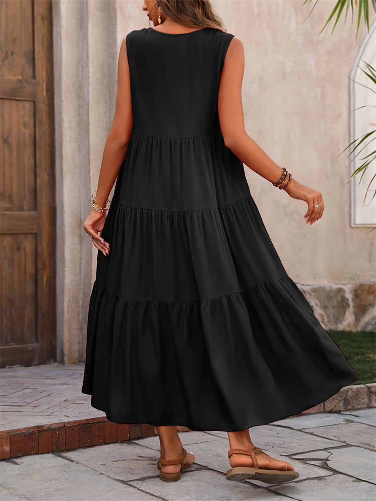 Zomerse Maxi Jurk met V-Hals en Ruches | Diverse Kleuren | Casual Stijl
