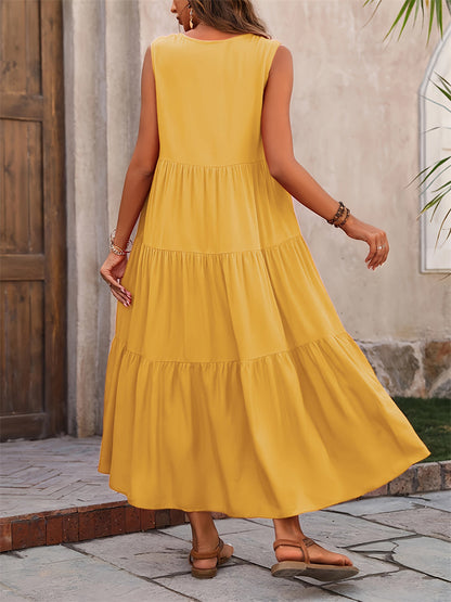 Zomerse Maxi Jurk met V-Hals en Ruches | Diverse Kleuren | Casual Stijl