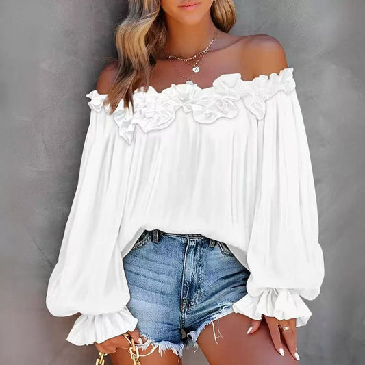Off-Shoulder Dames Blouse met Ruches in Diverse Kleuren - Zomercollectie