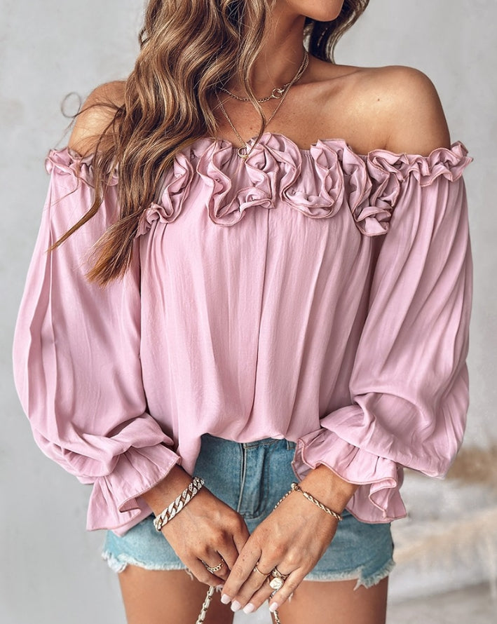 Off-Shoulder Dames Blouse met Ruches in Diverse Kleuren - Zomercollectie