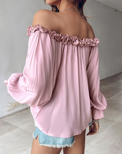 Off-Shoulder Dames Blouse met Ruches in Diverse Kleuren - Zomercollectie