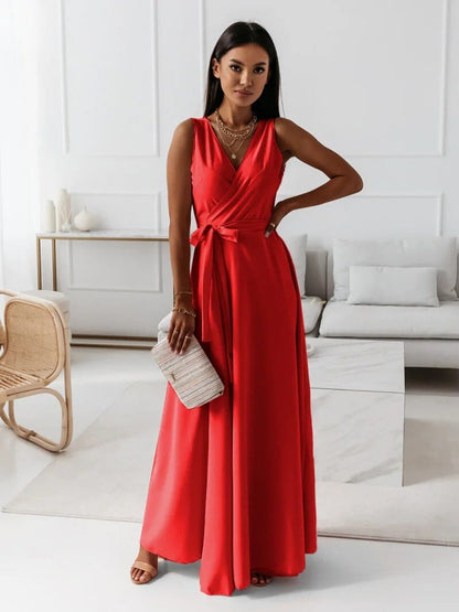 Yasmina mouwloze maxi jurk met wikkel en V-hals elegant