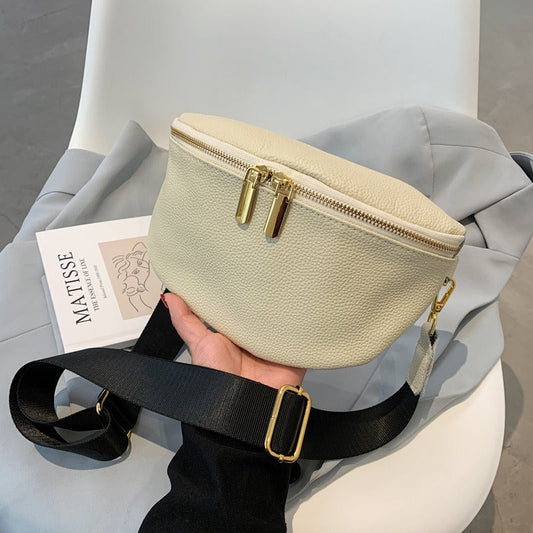 Zivora leren heuptas met enkele rits in creme en zwart