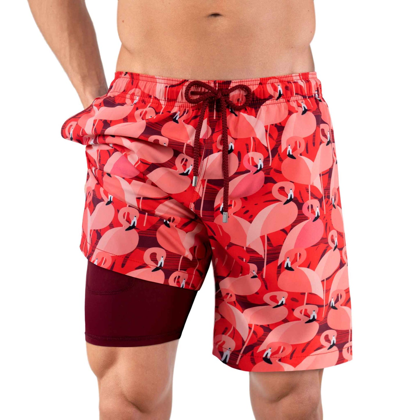 Zwembroek heren flamingo print met binnenbroek casual