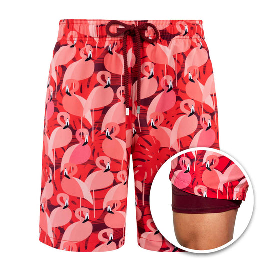 Zwembroek heren flamingo print met binnenbroek casual