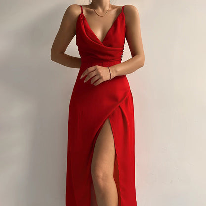 Ziena Rode Elegante Jurk met Hoge Split