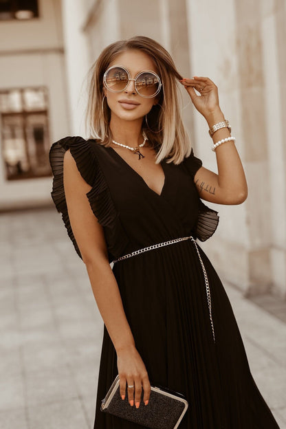 Zwarte maxi jurk met plooien elegant voor dames