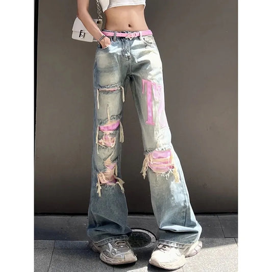 Vintage Style Wijde Blauwe Gescheurde Jeans Dames – De Perfecte Casual Must-Have!