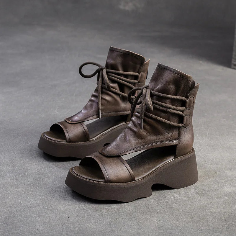 Zomerse leren wig sandalen met open neus