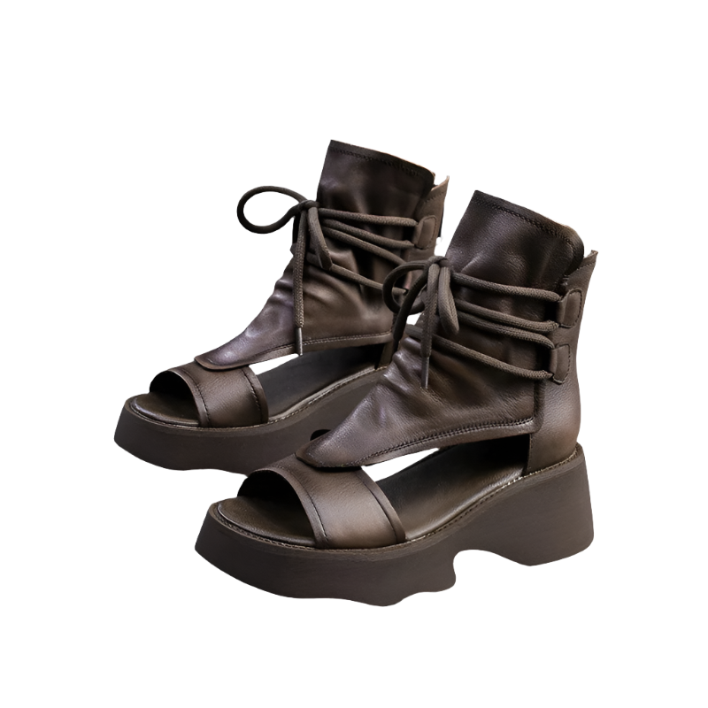 Zomerse leren wig sandalen met open neus