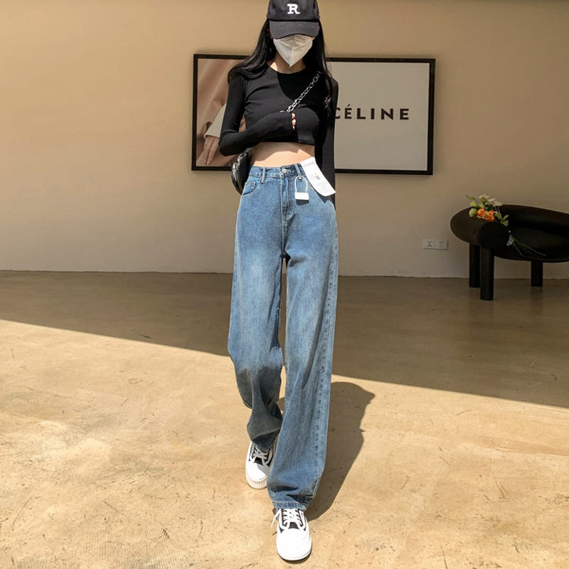 Trendy wijde denim broek met hoge taille voor dames Perfect voor casual dagen