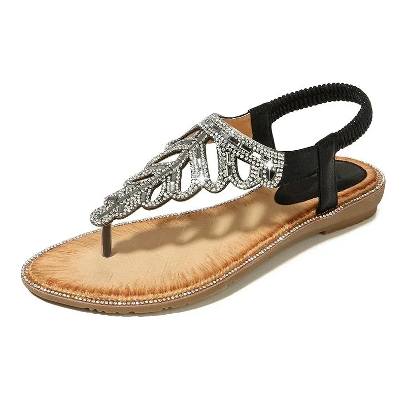 Zomerse sandalen met sleehak bohemian kristallen