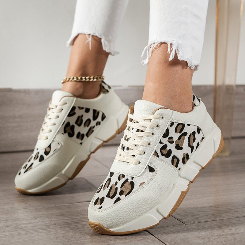 Luipaard Veterschoenen Met Dikke Onderkant Voor Vrouwen | Ideaal Voor De Zomer