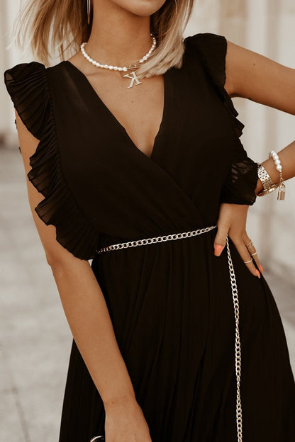 Zwarte maxi jurk met plooien elegant voor dames