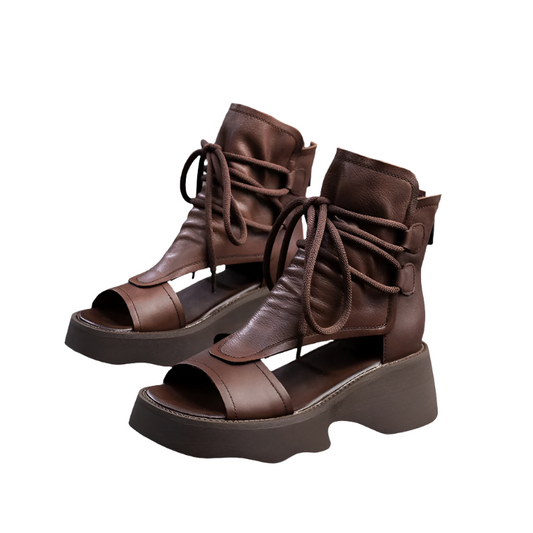 Zomerse leren wig sandalen met open neus