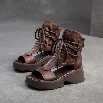 Zomerse leren wig sandalen met open neus