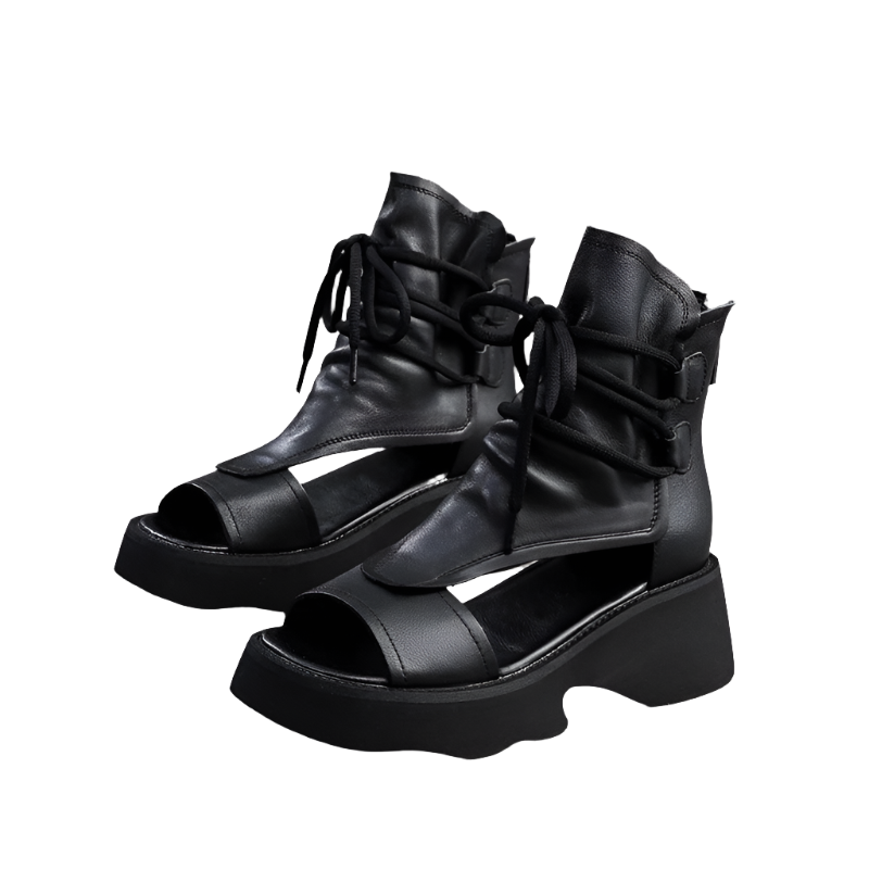 Zomerse leren wig sandalen met open neus