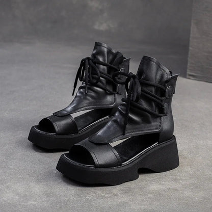 Zomerse leren wig sandalen met open neus