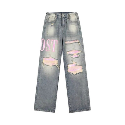 Vintage Style Wijde Blauwe Gescheurde Jeans Dames – De Perfecte Casual Must-Have!