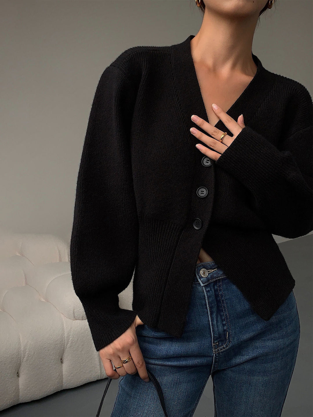 Elegant vest met lantaarnmouwen en knopen voor dames | Ideaal voor herfst/winter