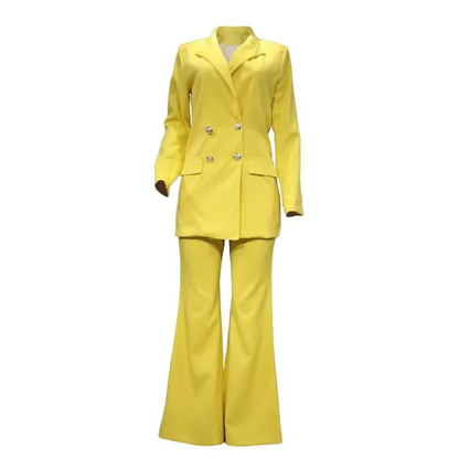Elegante blazer met knoopsluiting en wijde broek voor dames - Tweedelig ensemble voor alle seizoenen