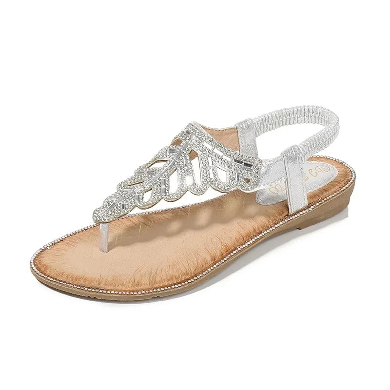 Zomerse sandalen met sleehak bohemian kristallen