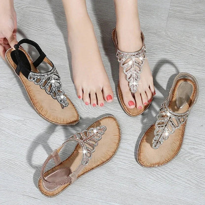 Zomerse sandalen met sleehak bohemian kristallen