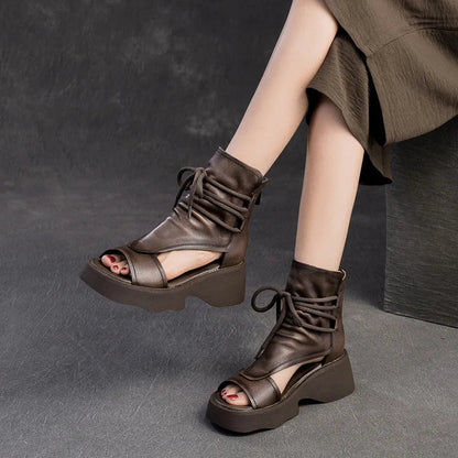 Zomerse leren wig sandalen met open neus