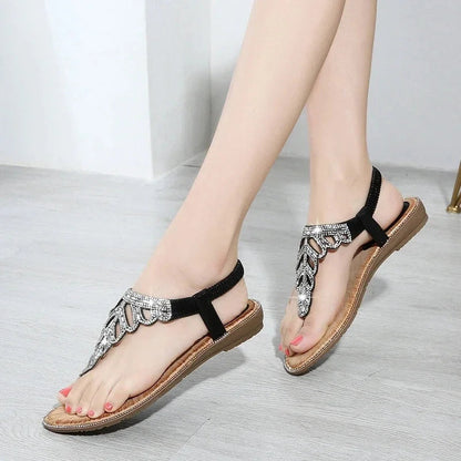 Zomerse sandalen met sleehak bohemian kristallen