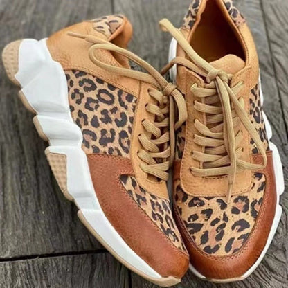Luipaard Veterschoenen Met Dikke Onderkant Voor Vrouwen | Ideaal Voor De Zomer