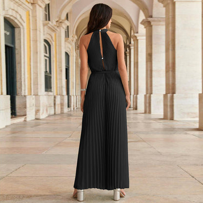 Zwarte geplooide jumpsuit dames elegant