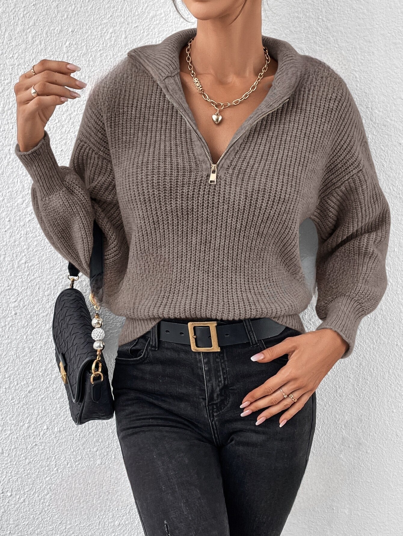 Frenchy Trui met Halve Rits en Verlaagde Schouders | Casual Chic voor Elke Dag