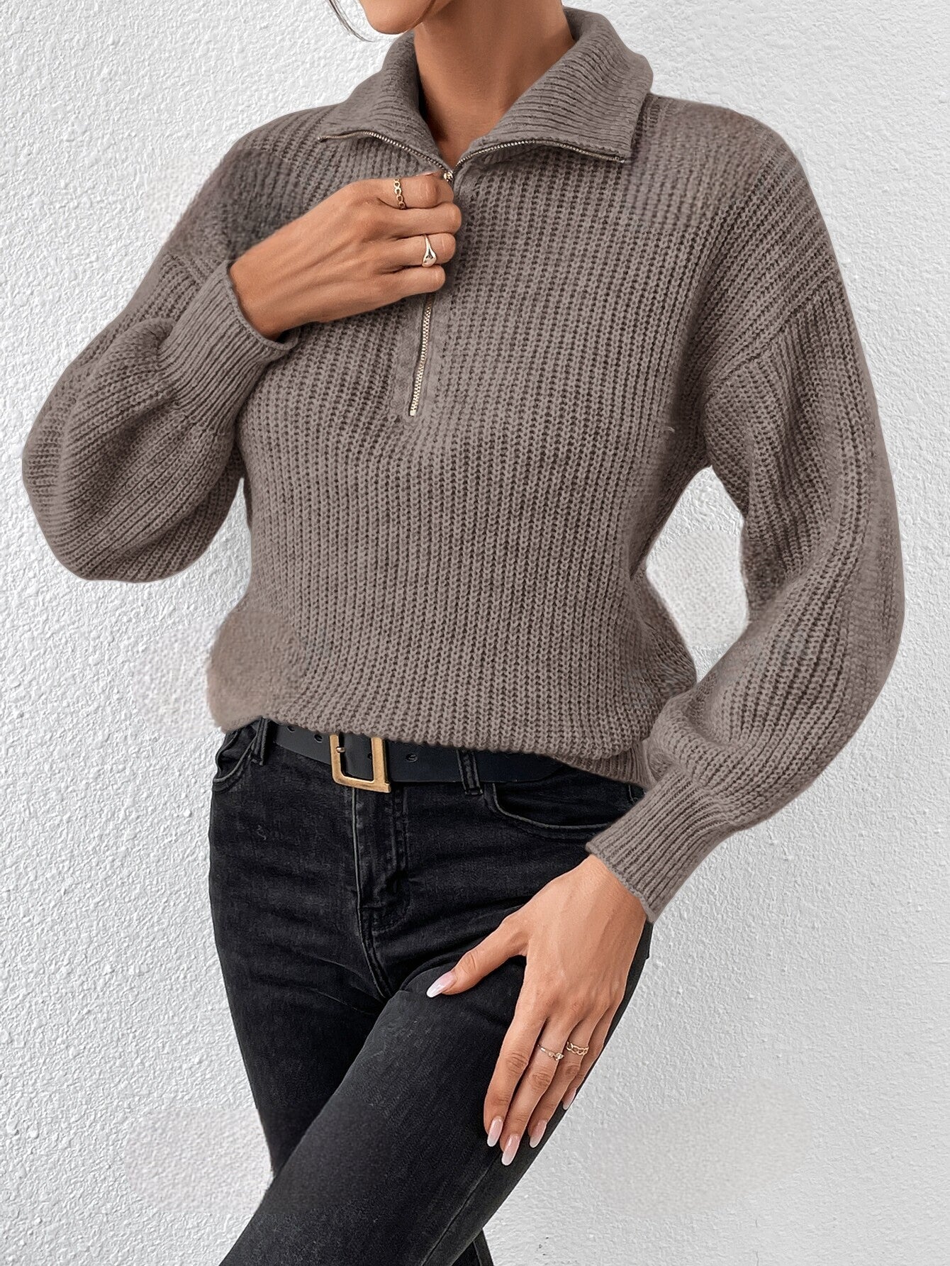 Frenchy Trui met Halve Rits en Verlaagde Schouders | Casual Chic voor Elke Dag