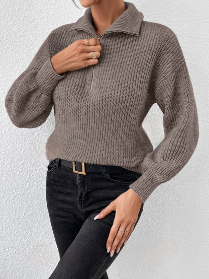 Frenchy Trui met Halve Rits en Verlaagde Schouders | Casual Chic voor Elke Dag