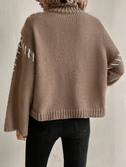 Vrouwen Patchwork Gebreide Trui met Contrasterende Kleuren en Turtleneck | Casual Chic voor Dagelijks Gebruik