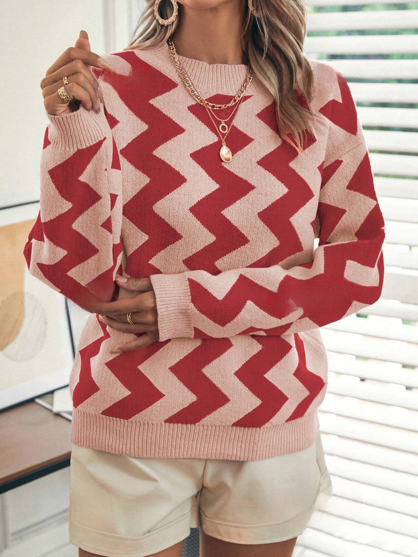 Chevronpatroon Drop Shoulder Trui | Stijlvolle en Comfortabele Look voor de Feestdagen