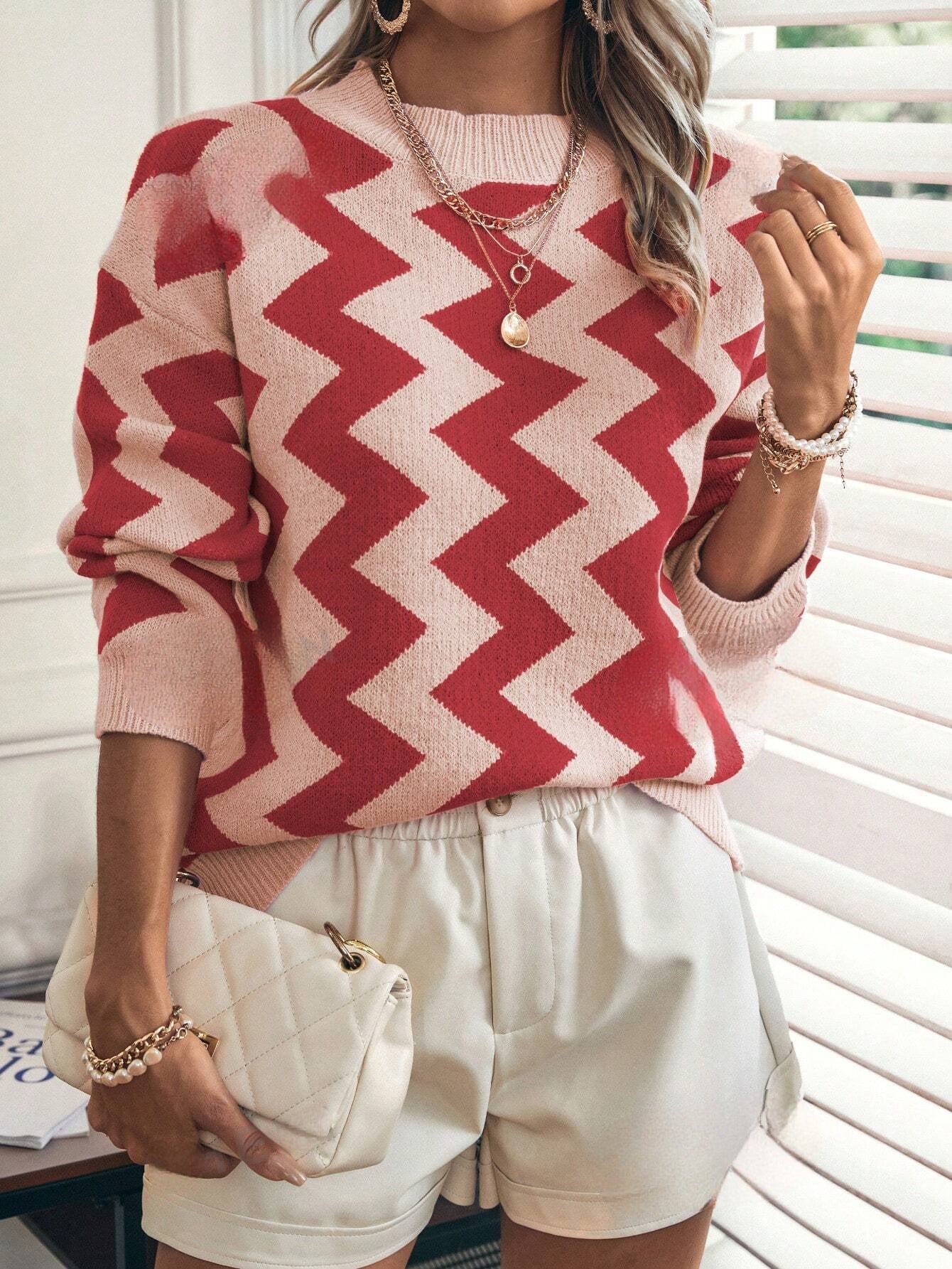 Chevronpatroon Drop Shoulder Trui | Stijlvolle en Comfortabele Look voor de Feestdagen