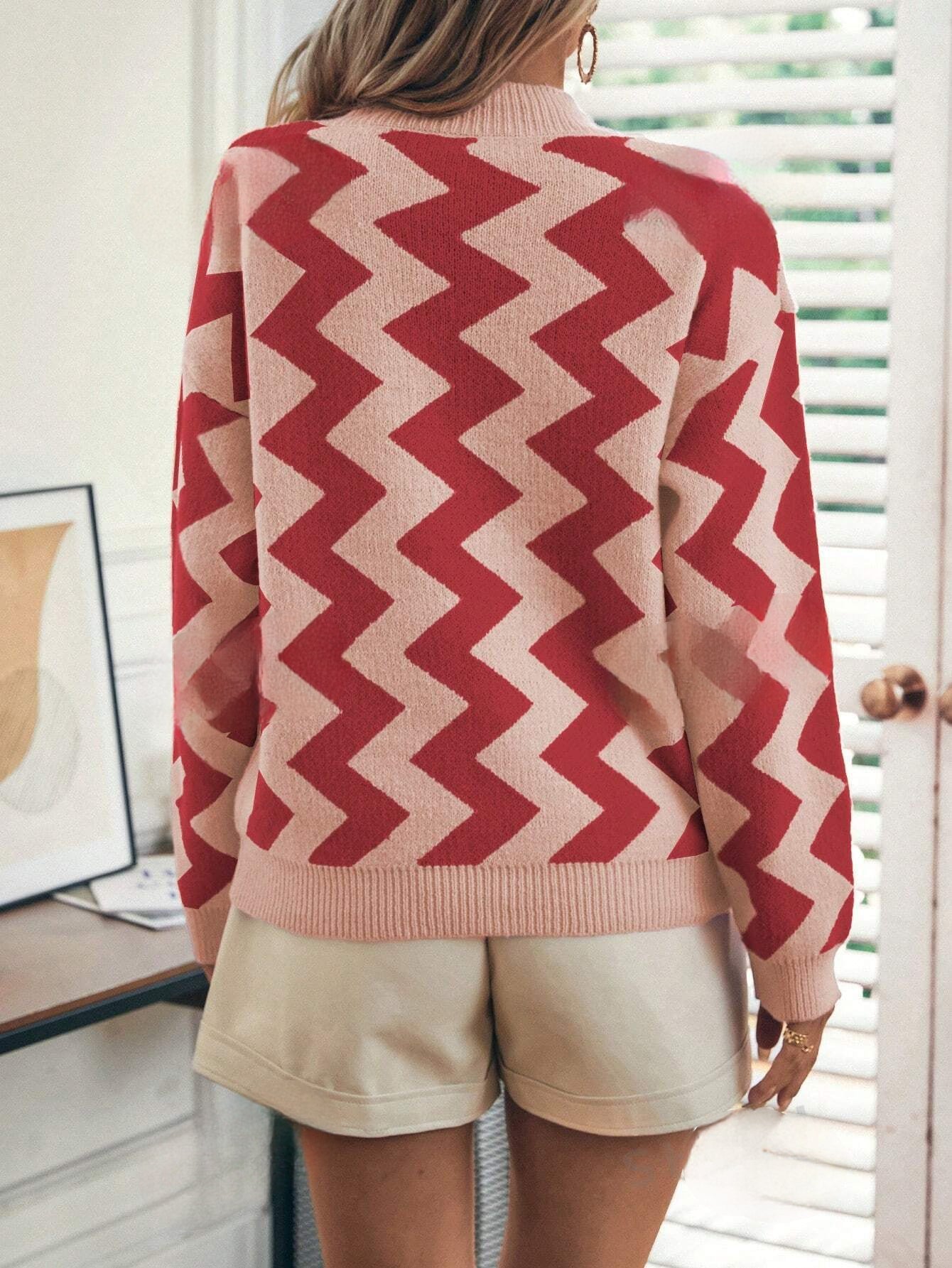 Chevronpatroon Drop Shoulder Trui | Stijlvolle en Comfortabele Look voor de Feestdagen