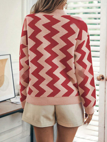 Chevronpatroon Drop Shoulder Trui | Stijlvolle en Comfortabele Look voor de Feestdagen