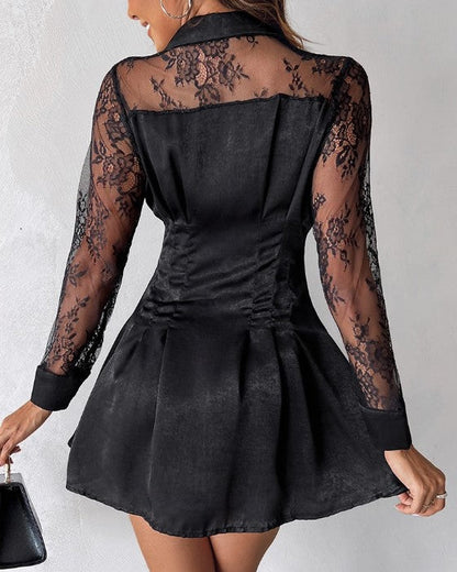 Zwarte jurk met kanten mouwen elegant ontwerp dames