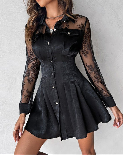 Zwarte jurk met kanten mouwen elegant ontwerp dames