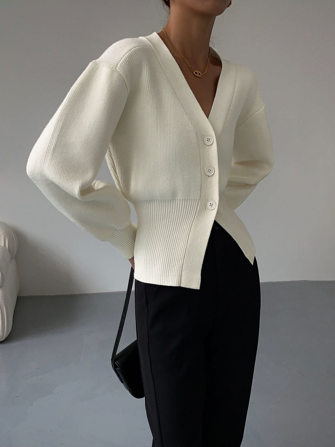 Elegant vest met lantaarnmouwen en knopen voor dames | Ideaal voor herfst/winter
