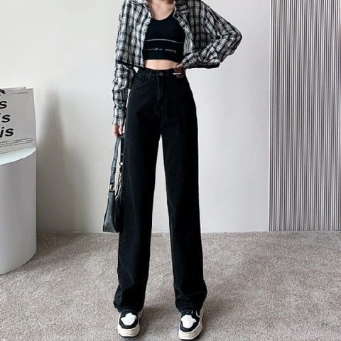 Trendy wijde denim broek met hoge taille voor dames Perfect voor casual dagen